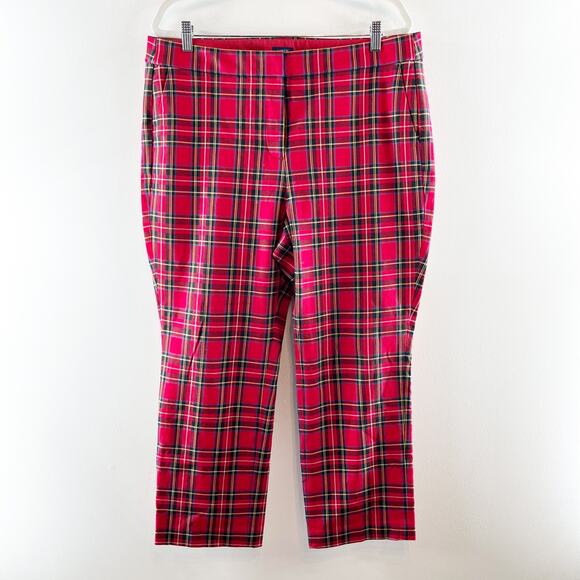 J. Crew Tartan Cropped Straight Leg Plaid Holiday Pants Red 16 - Picture 3 of 5